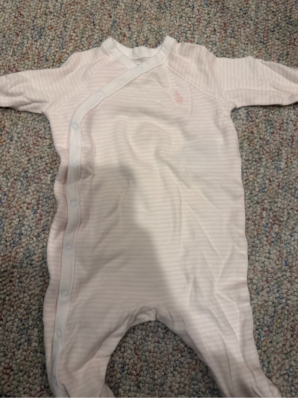 Ralph Lauren Light Pink Striped Baby Footed One-Piece